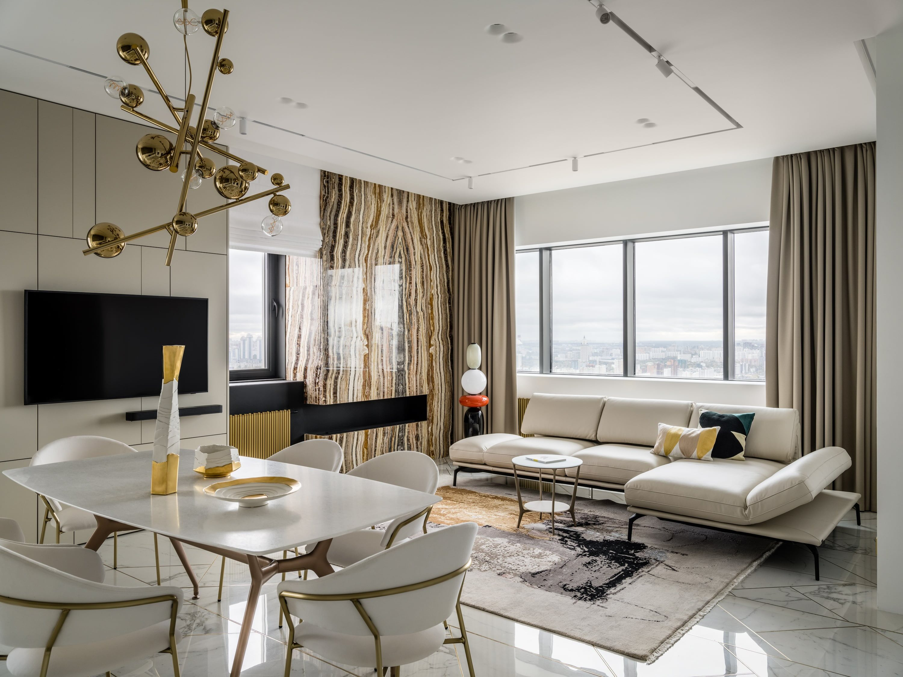 Дизайн интерьера кухни-гостиной в стиле неоклассики