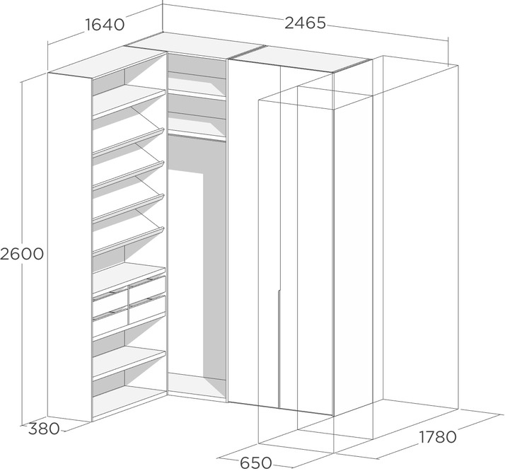 Схема гардеробной с полками для обуви