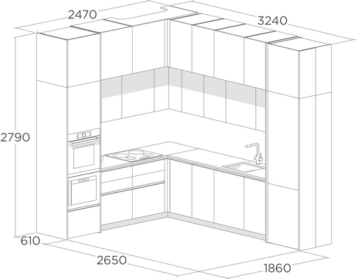 Схема угловой кухни в скандинавском стиле