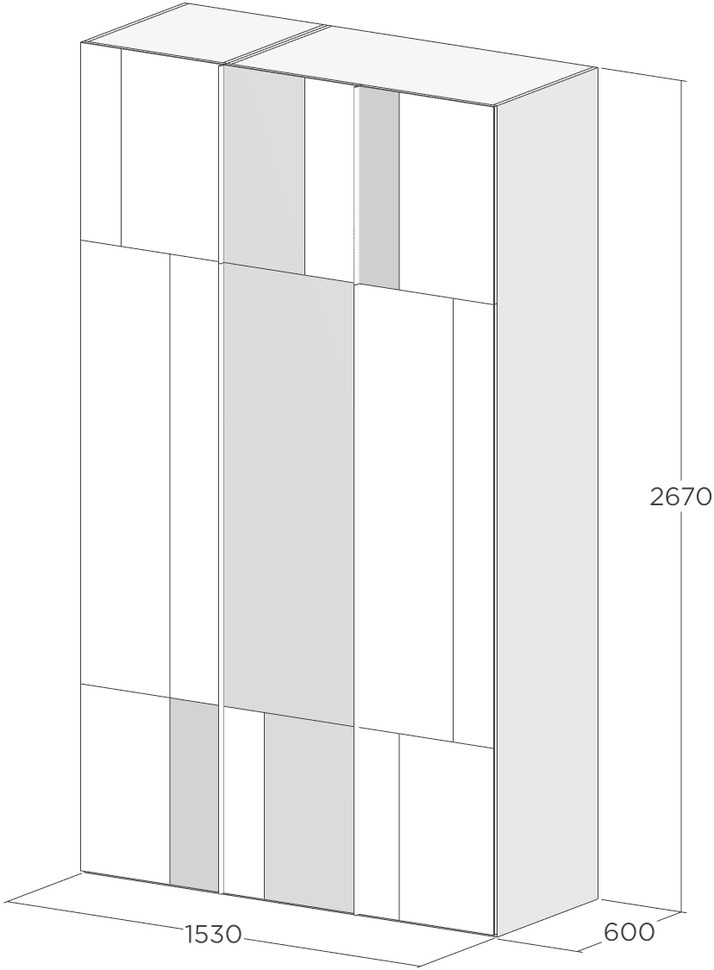 Схема шкафа для одежды с зеркальными фасадами