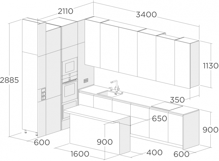 Дизайн-проект кухни с островом из МДФ