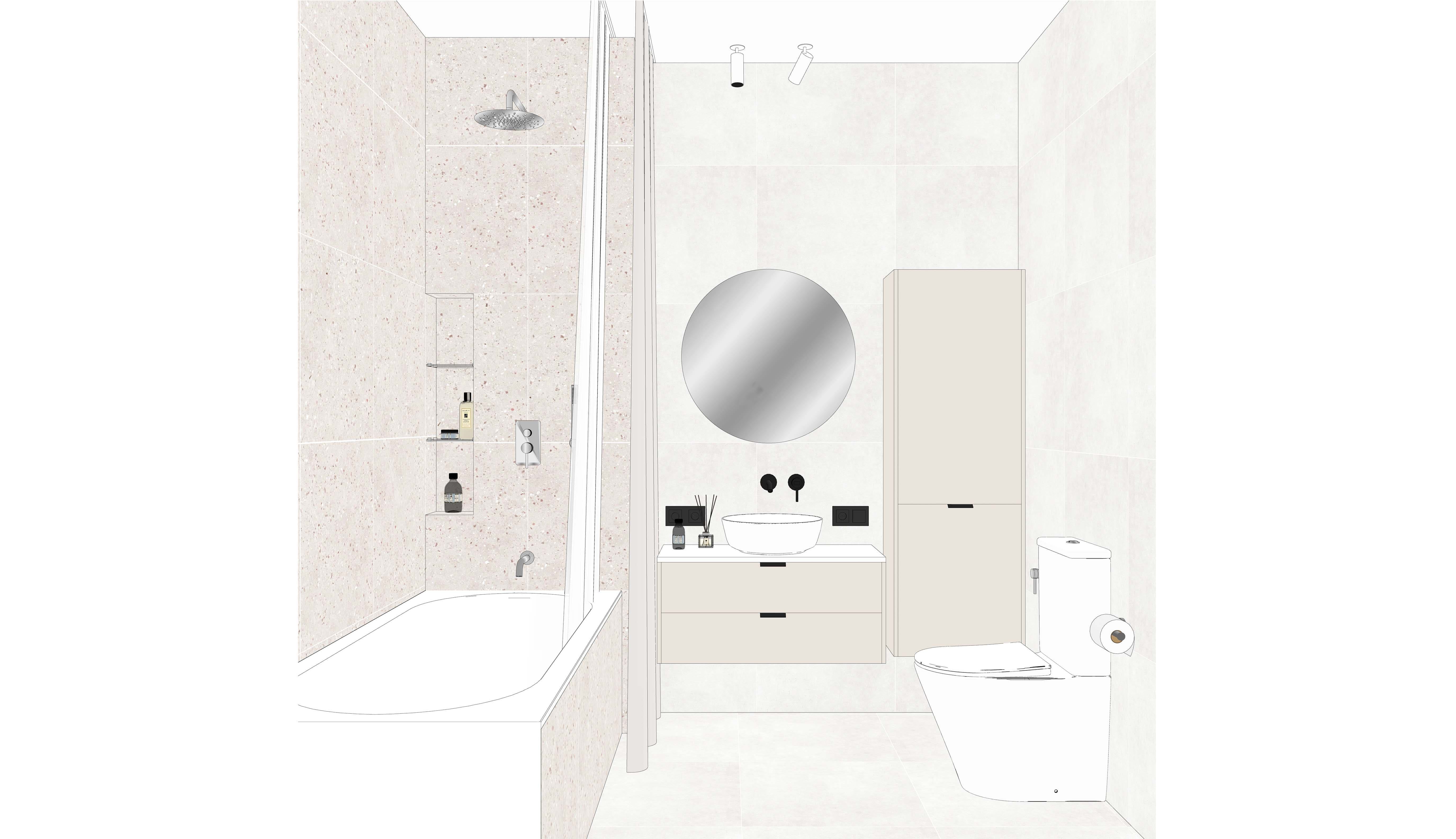 Проект ванной комнаты в двухкомнатной квартире