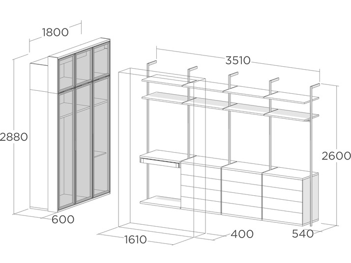 Схема проходной гардеробной с подсветкой