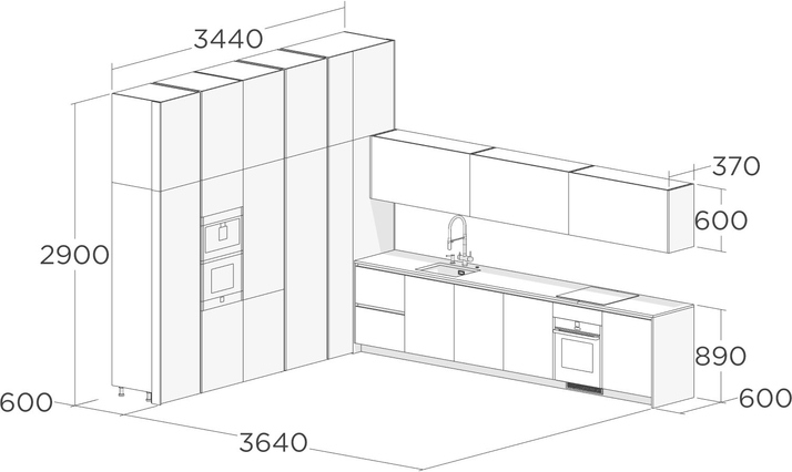 Большая угловая кухня с покраской под металл