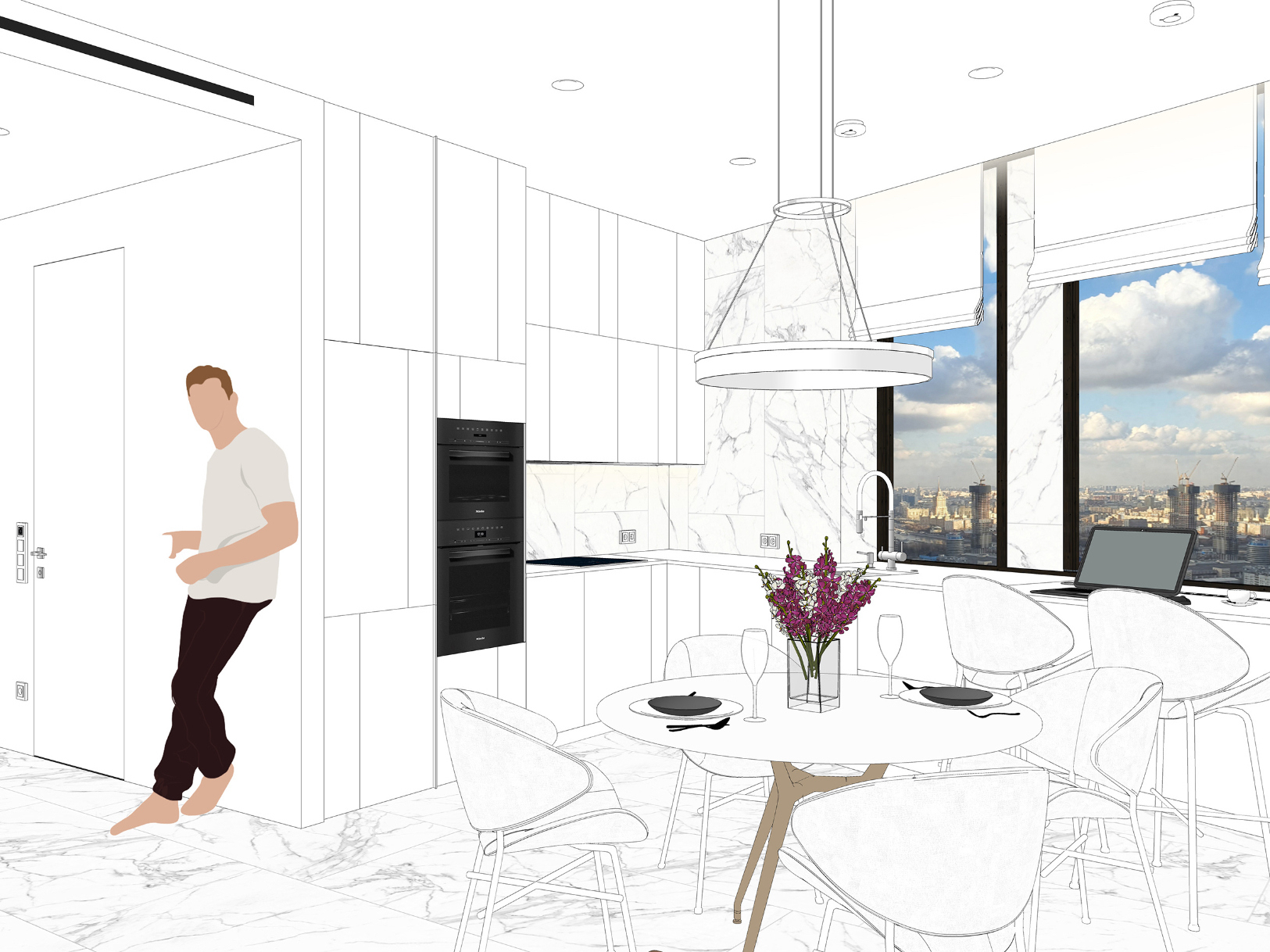 Белая кухня с белой столешницей