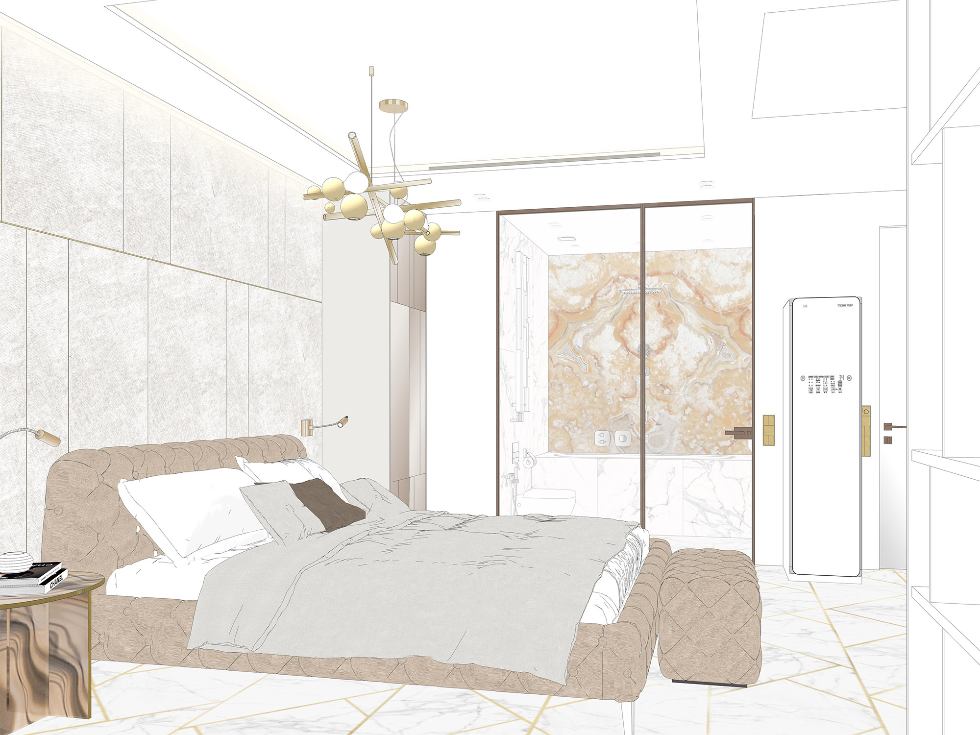 Мастер-спальня с ванной в стиле неоклассика