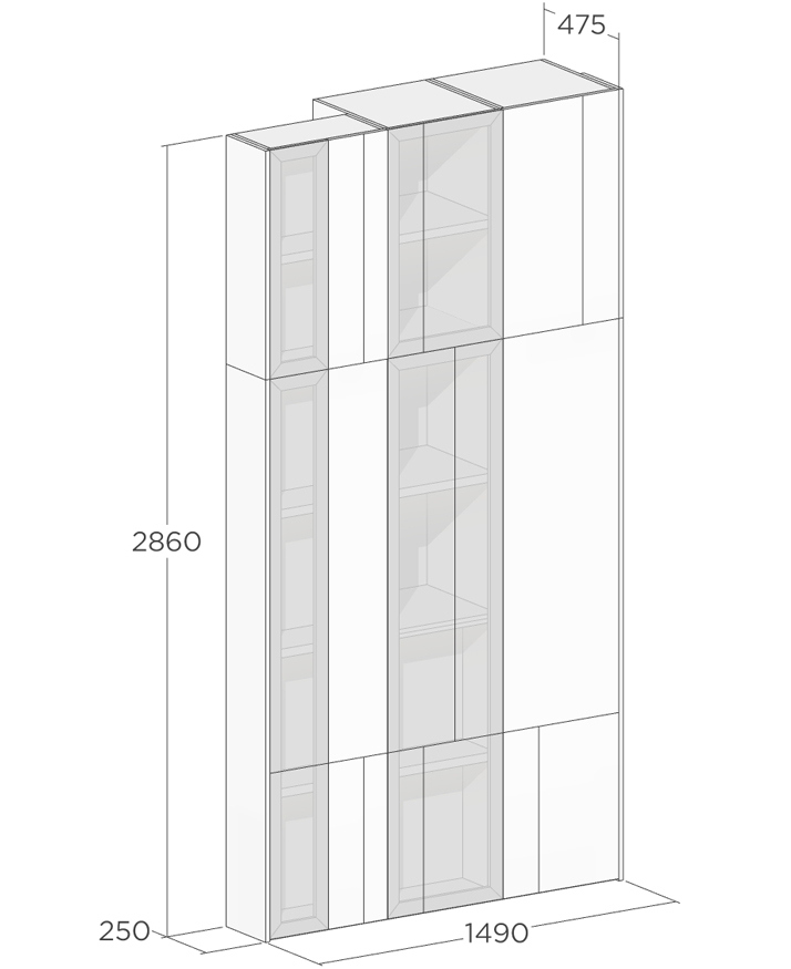Схема шкафа для посуды со стеклянными фасадами