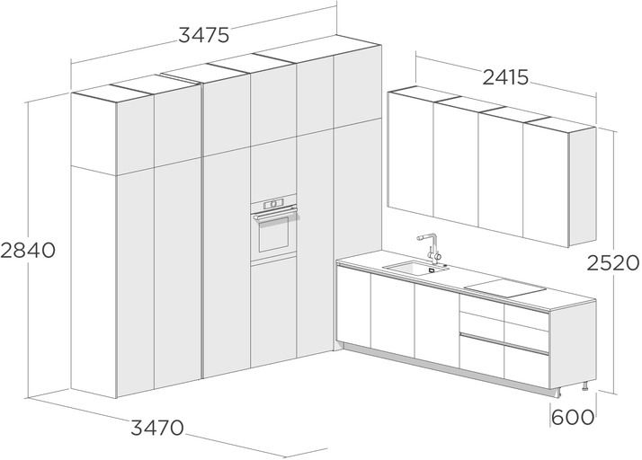 Схема угловой кухни