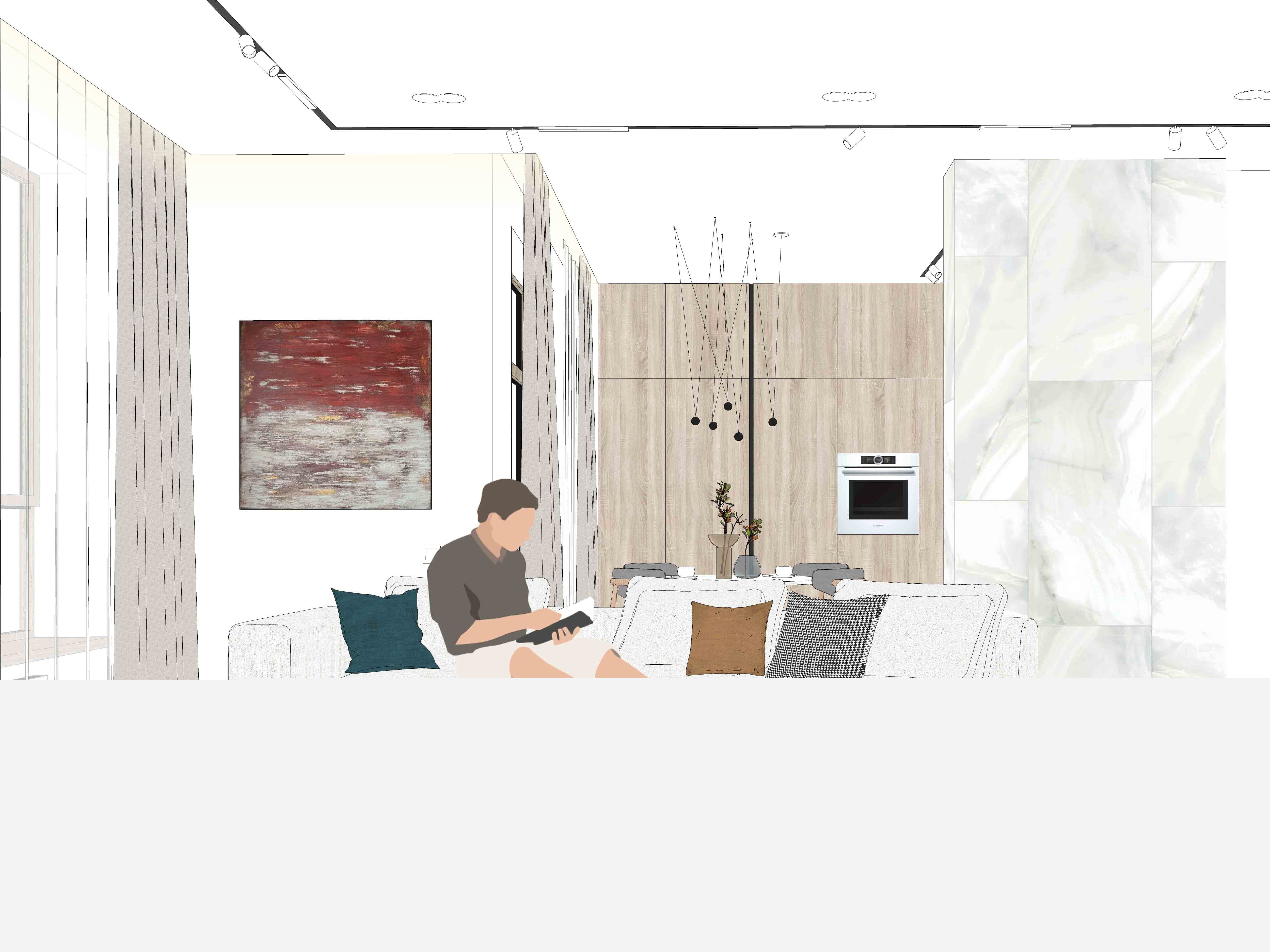 Светлая кухня-гостиная