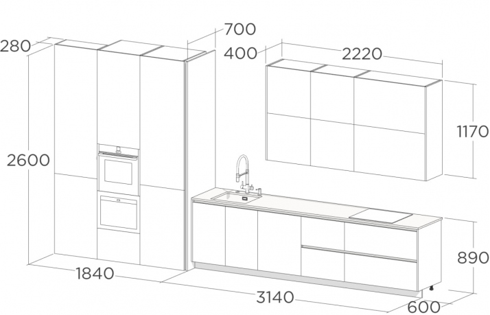 Прямой кухонный гарнитур