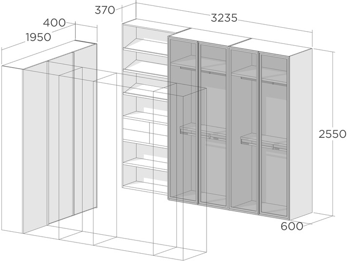 Гардеробная со стеклянными фасадами