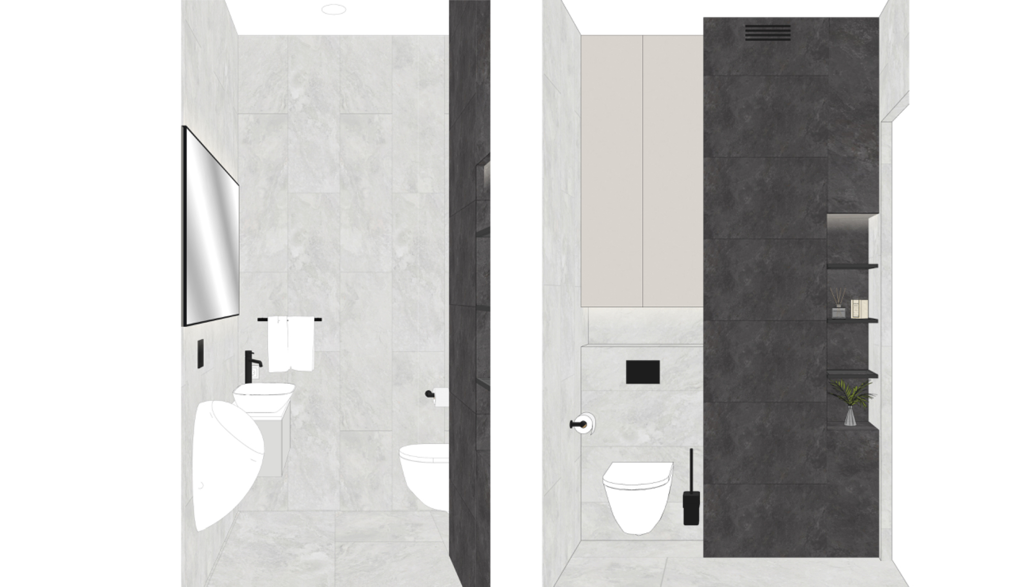 Санузел с большим зеркалом