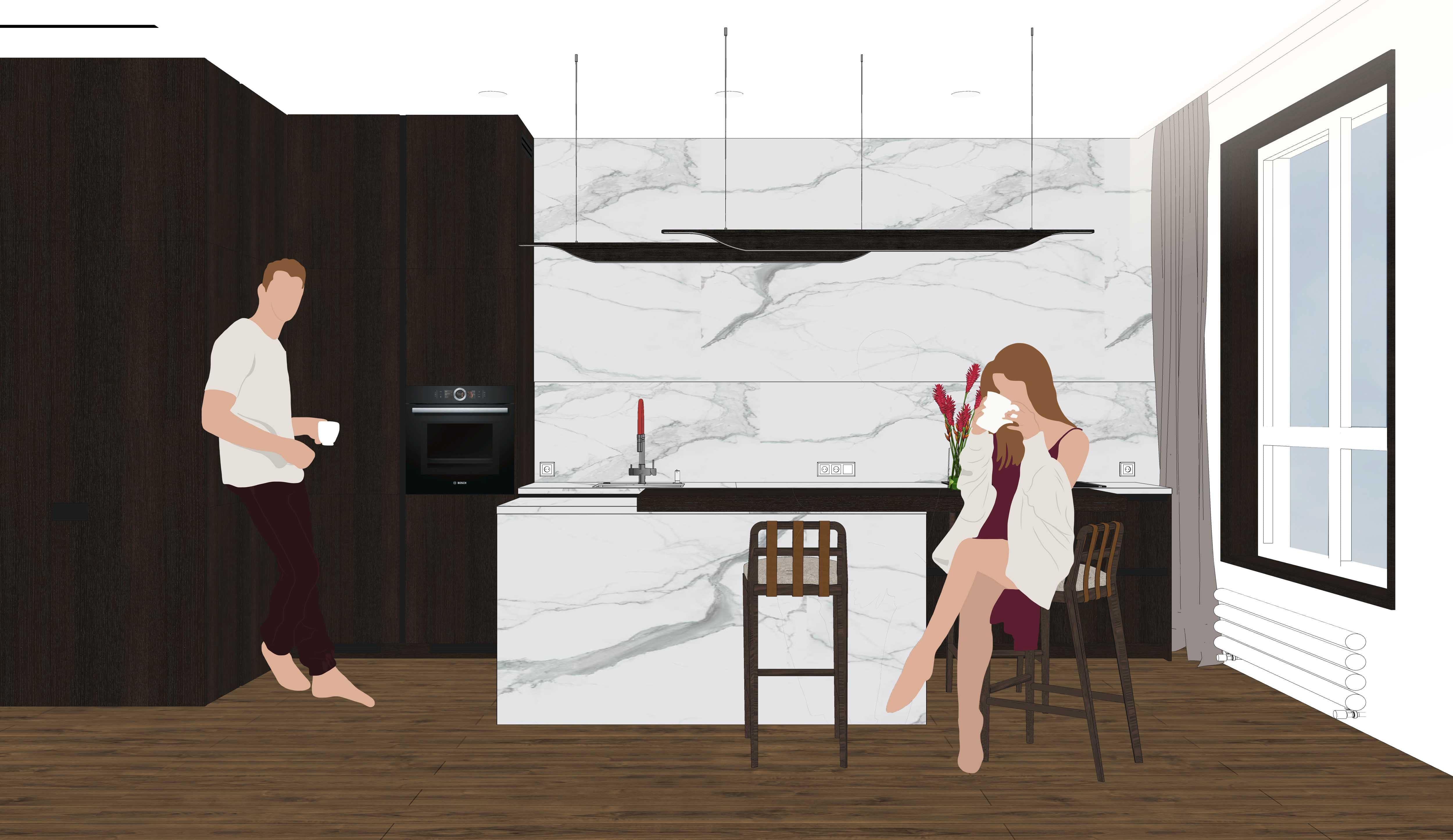 Кухня без верхних модулей с островом